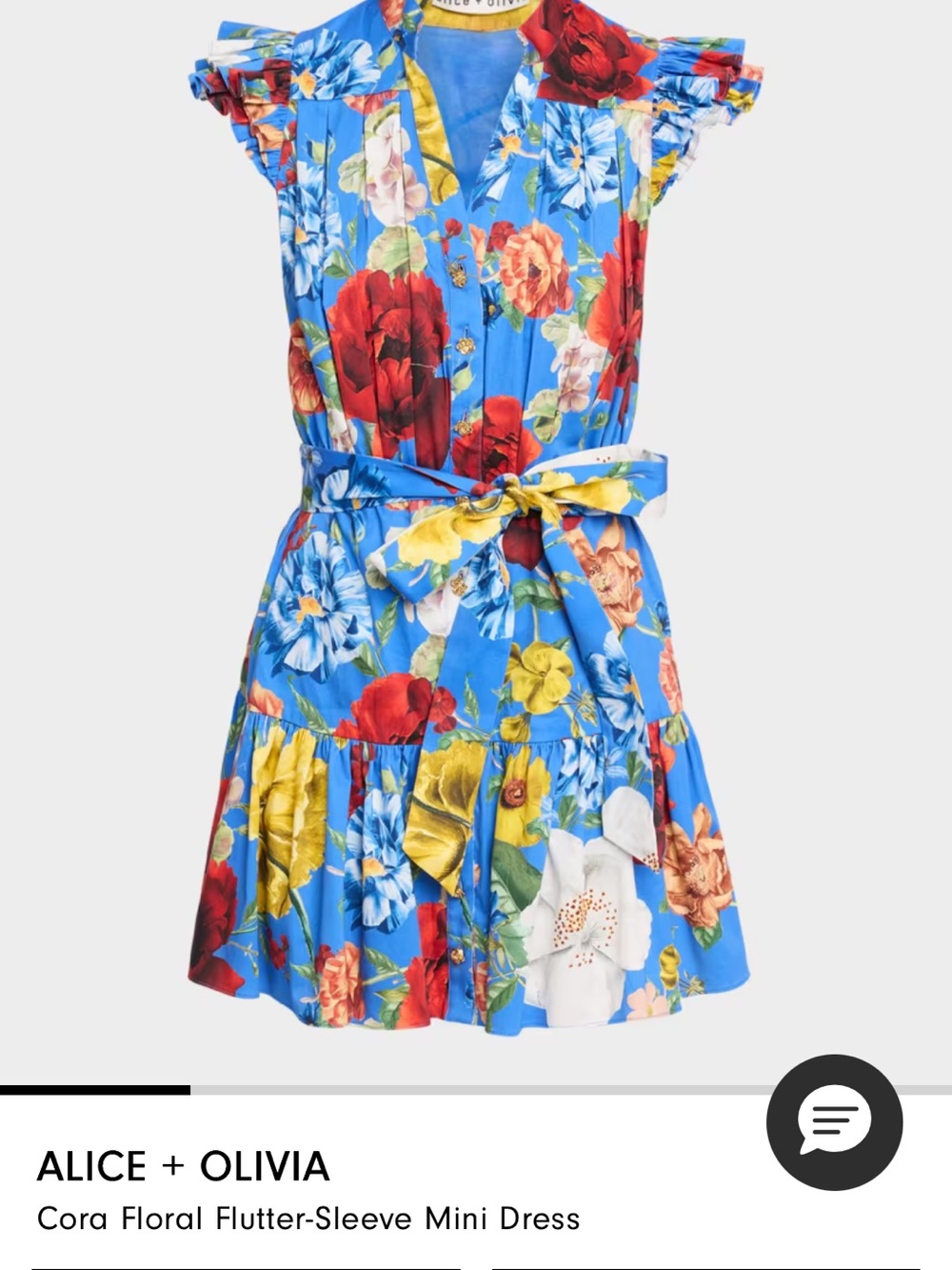 ALICE + OLIVIA Girls' Blue Floral Flutter-Sleeve Mini Dress